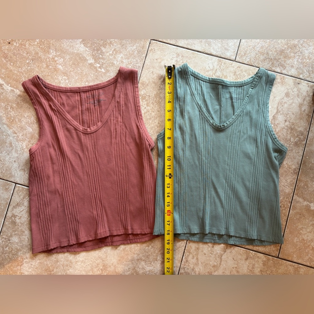 Rachel Zoe Ribbed Tank Tops - Rose/Salmon and Sage